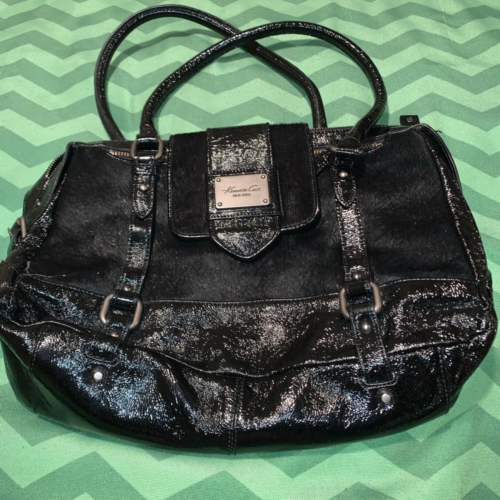 Kenneth Cole Black Calf Hair Leather Tote